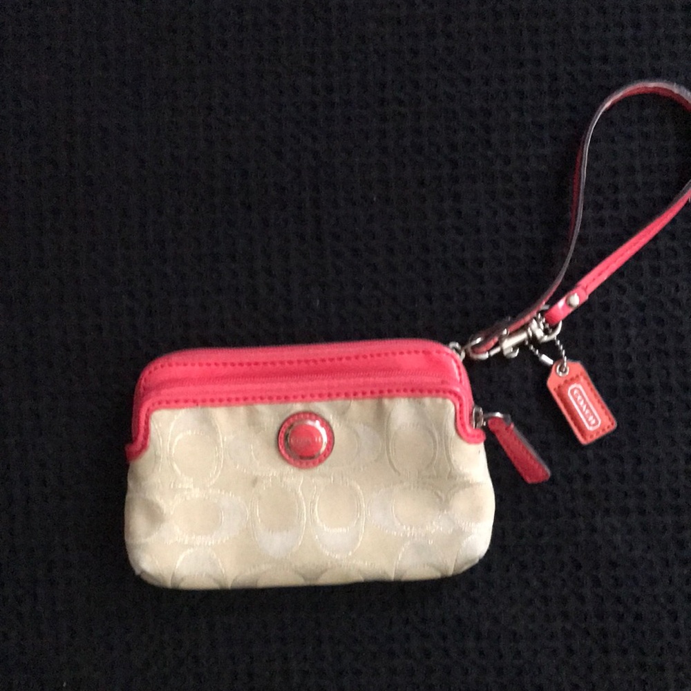 Coach wristlet, cream and coral